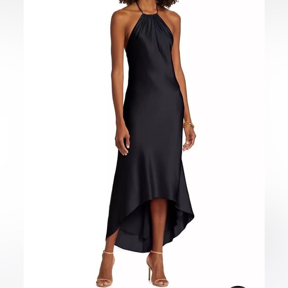Alice + Olivia Rayni Halter High Low Midi Dress Size 8 In Black - Picture 1 of 14